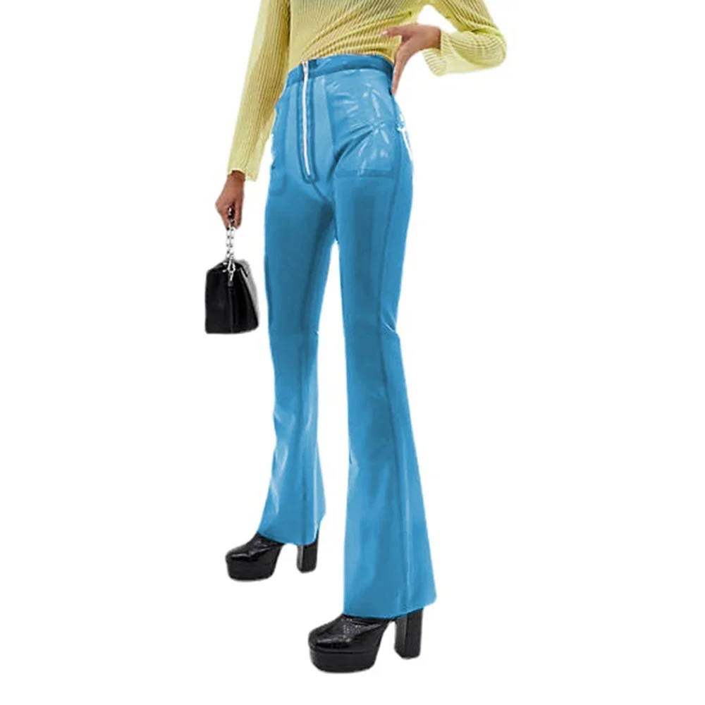 Queen Street Fashion - Calças compridas de plástico transparente para