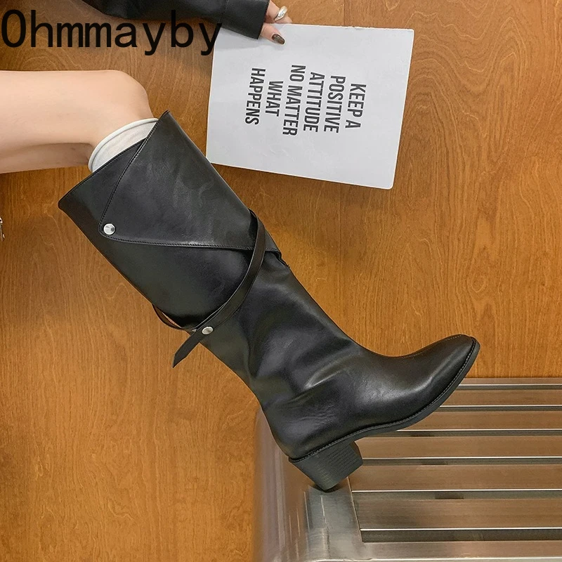 Botas de cano alto com fivela, - Street Fashion Canada avaliação e preço