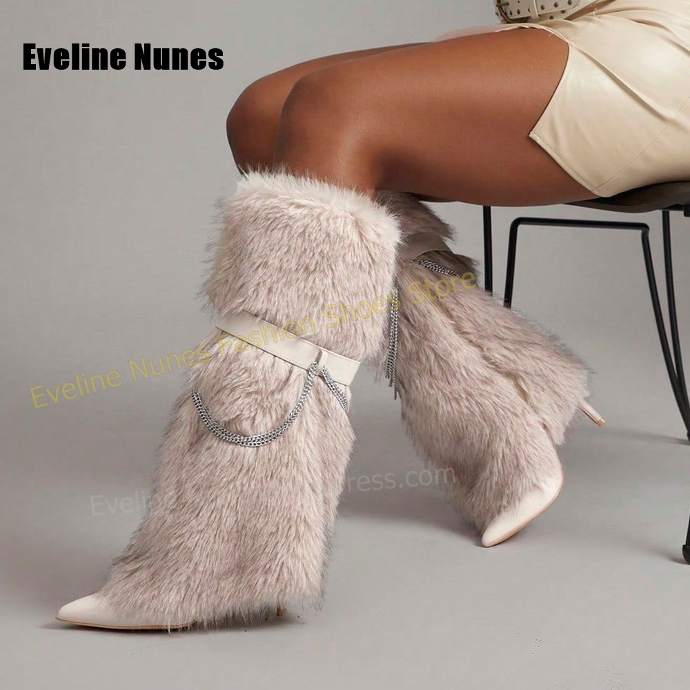Botas de cano alto, felpudas e - Street Fashion Y2K avaliação e preço