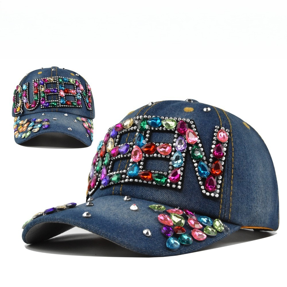 Rainha strass denim bonés de b - Queen Street Fashion avaliação e preço